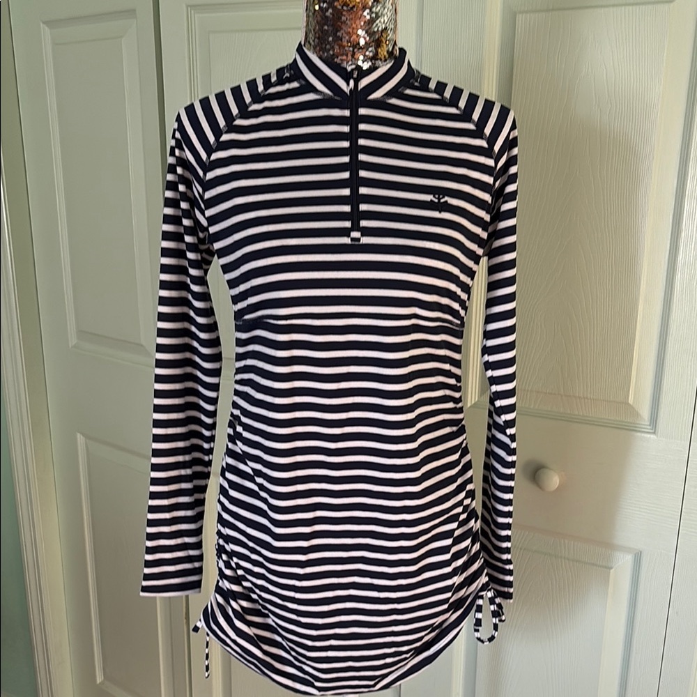 Coolibar White and Blue Fitted Tunic Swim Shirt
